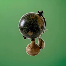World Globe Map Round Decor Wood Base Table Top Rotating Black New 9.5"× 6" 
