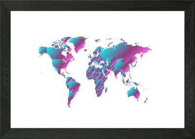 Neon Farbverlauf Weltkarte Gerahmtes Wandbild Poster Leinwanddruck Bild