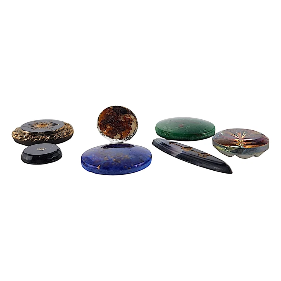 Vintage Round Oval Plastic Glass Cabochon Multicolor Flat Back 7 pcs - Image 2 of 4