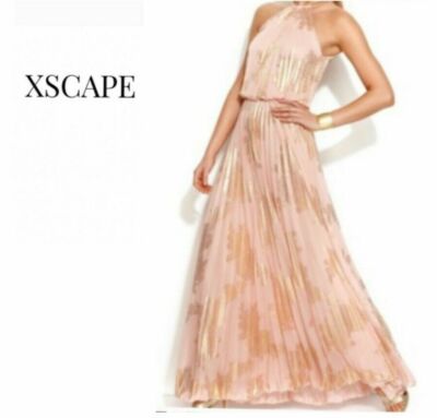 $260 XSCAPE Peach Gold Foiled Pleated Halter Blouson Maxi Dress Gown ~ 4 M3020 | eBay $260 XSCAPE Peach Gold Foiled Pleated Halter Blouson Maxi Dress Gown ~ 4 M3020 | eBay