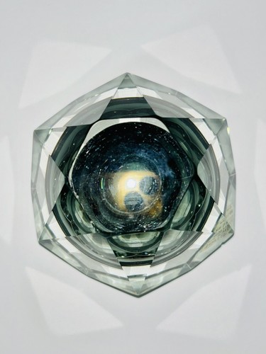 MCM Murano Sommerso Formia By Flavio Poli Art Glass Bowl Faceted Smoked Gray - Picture 9 of 14