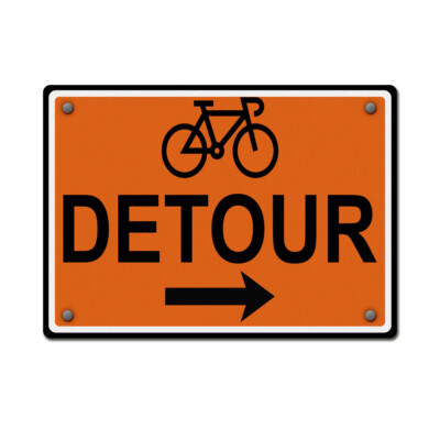 Horizontal Metal Sign Right Arrow Bicycle Detour Traffic Temporary Warning