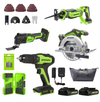 Greenworks Powerall 24v Brushless 4 Piece Power Tool Combo Kit w/ 2 Battery