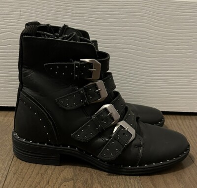 Steve Madden Women's Black Studded Buckle Strap Ankle Boots Size 5