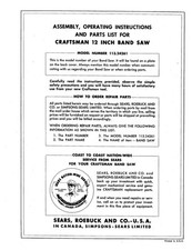 1960s Craftsman 113.24261 12-inch Two Wheel Band Saw Instructions