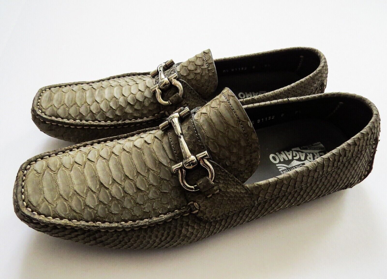 SALVATORE FERRAGAMO Olive Python Snakeskin Leather Shoes Size 7 US 41 Euro  6 UK