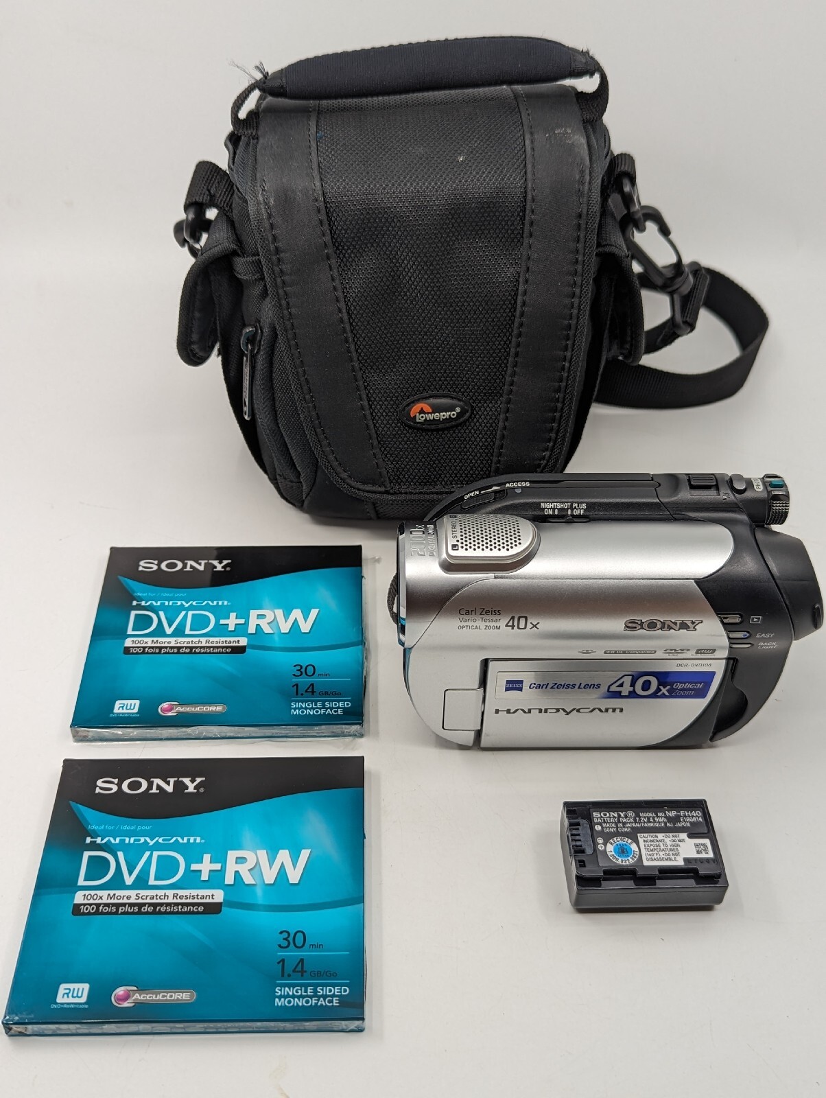 Sony DCRDVD108 Mini DVD Handycam Camcorder w/LowePro Edit 100 Case, Batt, Discs eBay