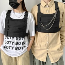 Chest Pack Functional Tactical Chest Bag Hip Hop Vest Storage Bag Unisex Black