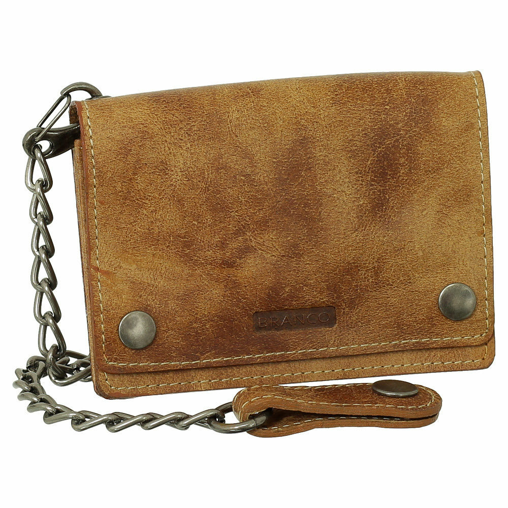 Cartera de motociclista de cuero de lujo con cadena motociclista billetera negra marrón beige