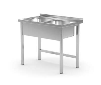 Tisch mit 2 Spülbecken - geschweißt, Tiefe: 600 mm., HENDI, Kitchen Line, 1000x6