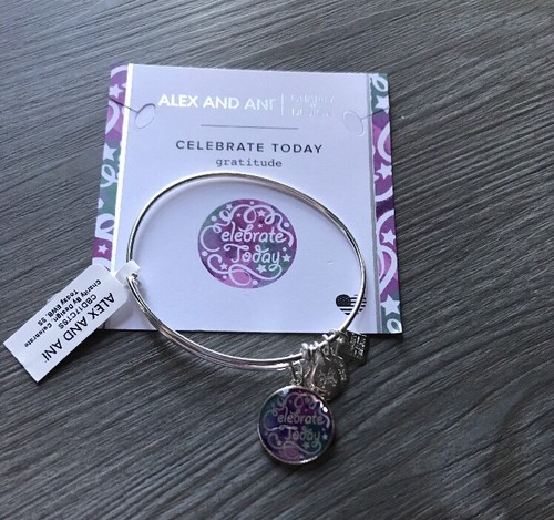 Alex and Ani CELEBRATE TODAY Shiny Silver Charm Bangle New W/Tag Card. - Picture 2 of 5
