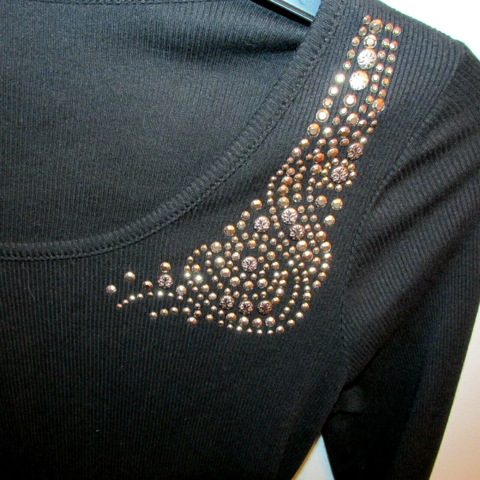 Top Canyon River Azul Mujer Grande Negro Encaje Manga Larga Pullover Estrás Foto 2 de 4