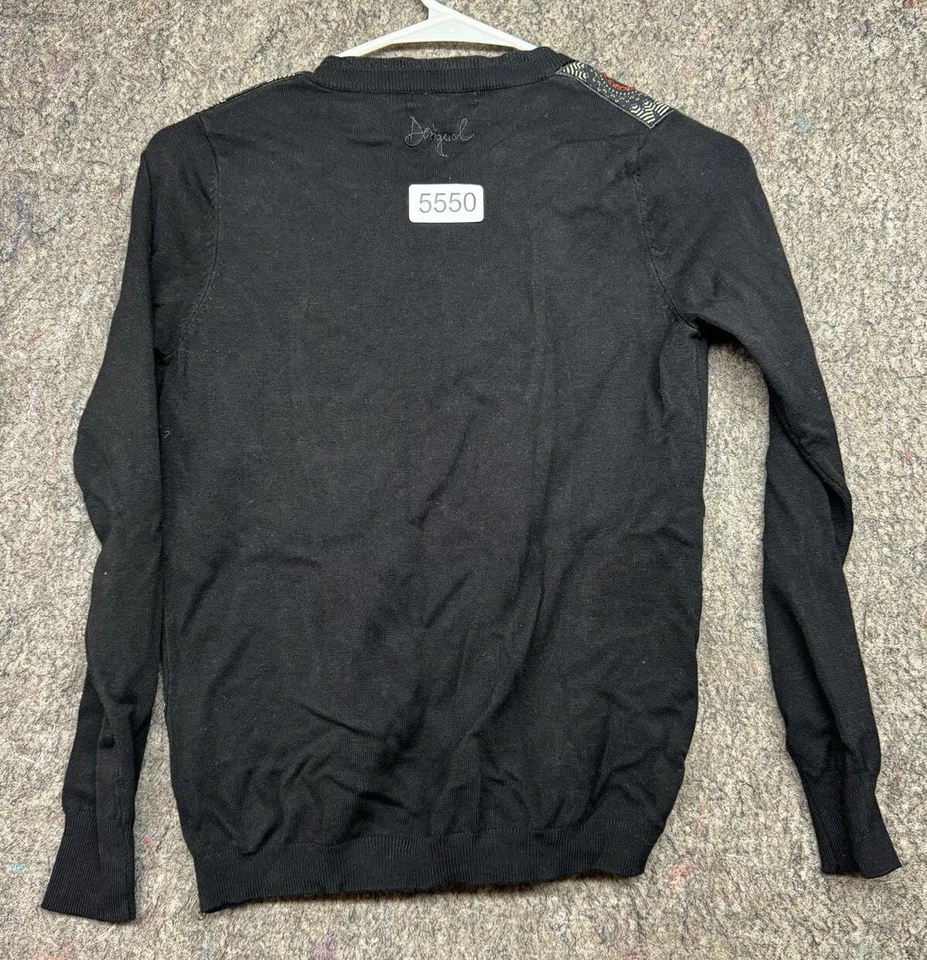 Cárdigan Suéter Desigual Mujer Botón Negro Floral Cuentas Talla M Foto 3 de 4