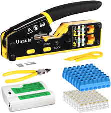 RJ45 Crimp Tool Pass through Ethernet Crimper Kit Cat5 Cat6 Crimping Tool Kit, E
