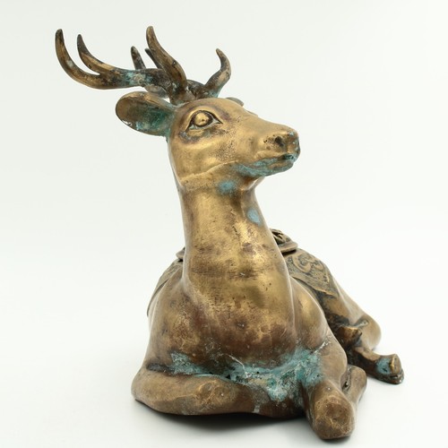 Chinesischer Bronze Hirsch Räuchergefäß Statue groß 26,5 cm lang - Bild 3 von 24