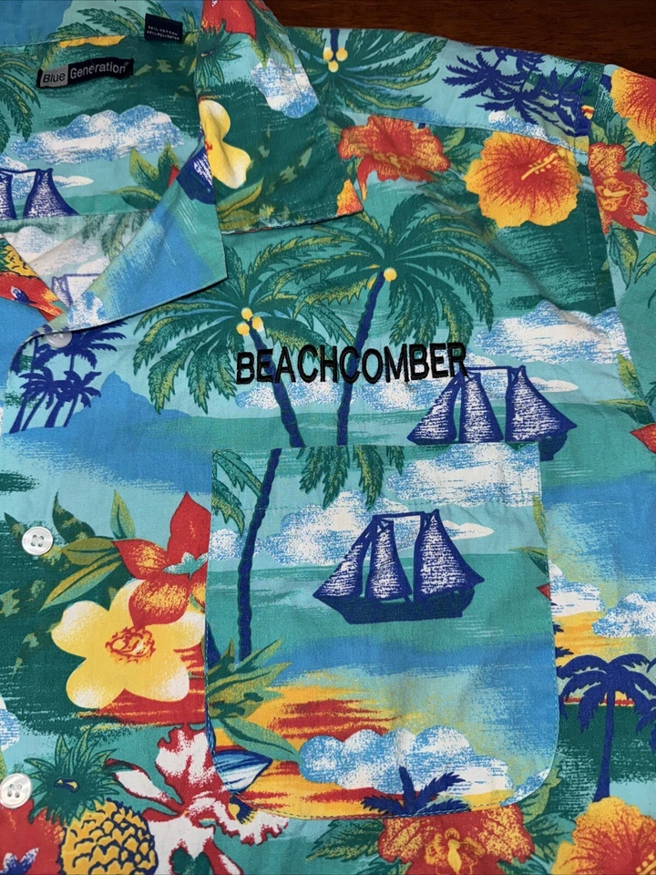 Blue Generation Shirt Men's Size L Button-Front Hawaiian Beachcomber Boats - Image 2 of 4