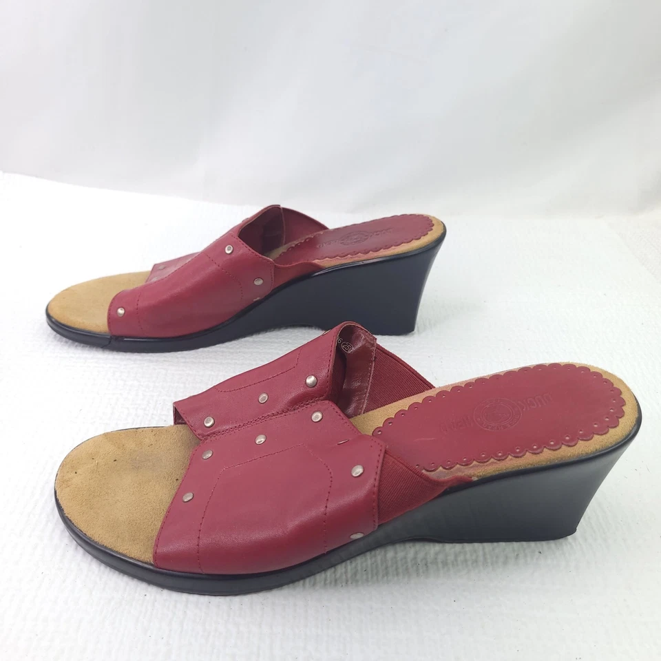 Zapatos de tacón de cuña de cuero rojo Duck Head sin cordones para mujer talla 6,5 Foto 3 de 4