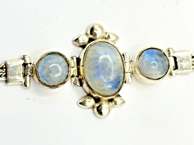 925 Sterling Silver Braclet Studded with Rainbow Moonstone