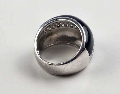 Sterling Silver Black Onyx Ring Size 6 Prong set Cubic Zirconia Thick Band - Picture 4 of 10