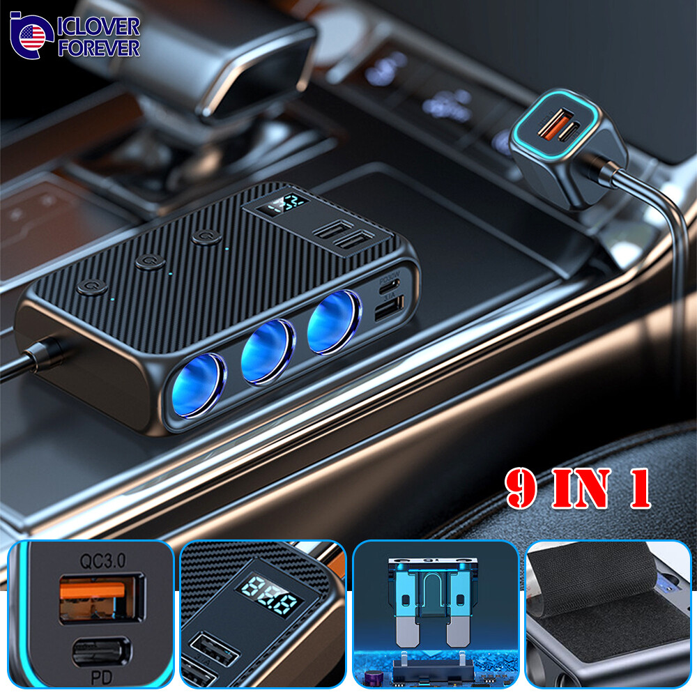 Cigarette Lighter Splitter Car Charger Adapter Quick Charge for iPhone  Samsung