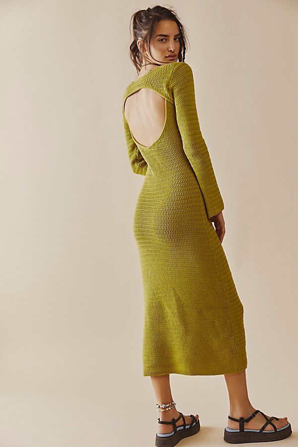 Free People FP BEACH Colbie Fauxchet Maxi Sweater Dress Green Knit Size S  New | eBay