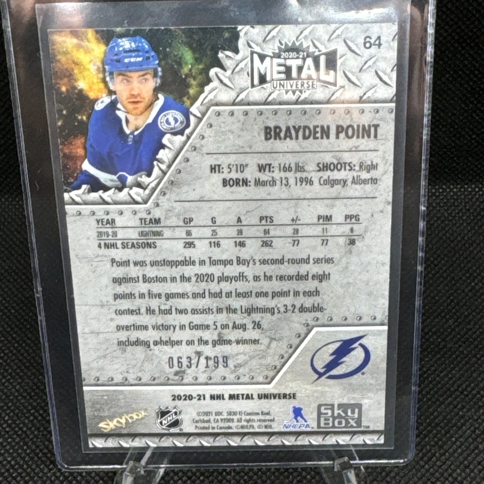 Brayden Point 2020-21 Skybox Metal Universe Purple Spectrum #’D /199 #64 TB ESE - Image 3 of 3
