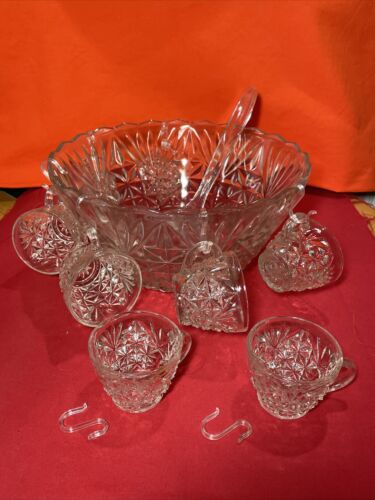Anchor Hocking Arlington Punch Bowl Set 18 Pc Cups, Hooks And Ladle EXCELLENT!