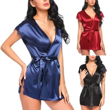 Women's Lace Robe Satin Sexy Lingerie Mini Dress Babydoll Nightgown Sleepdress