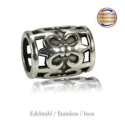 Beads Perlen Edelstahl Fleur de lis  | Gross-Loch 6mm | Bartperle | 1/2/5 Stück