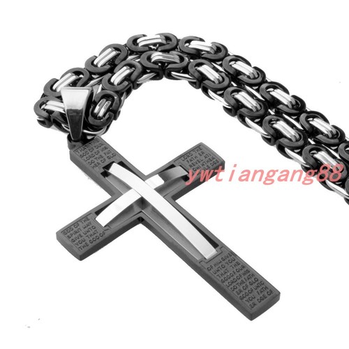 HOMBRE Cadena Bizantino Oro Negro Plata Acero Inoxidable Cruz Collar Lo último - Imagen 22 de 32