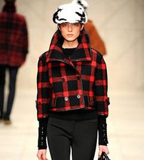 Sale $3,595 Burberry Prorsum Sz 10 44 Red Black Plaid Cropped Coat Jacket Trench