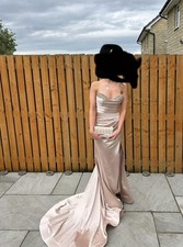 Rose Gold embellished Neckline Floor Length Dress With Train