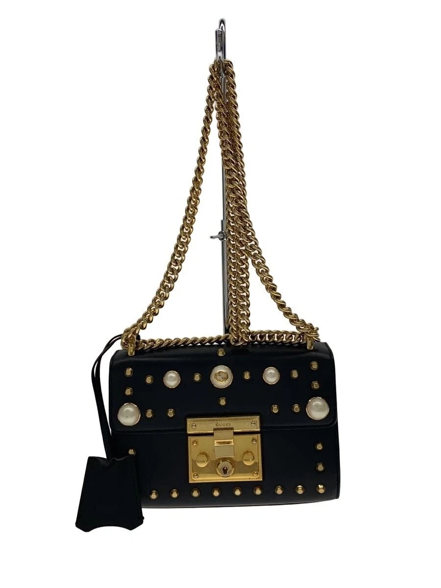 GUCCI Chain Shoulder Bag Padlock Leather BLK