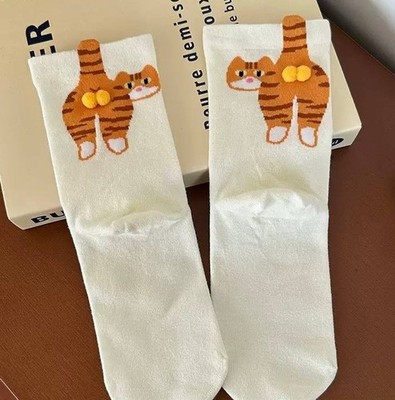 Women Cartoon Cat Socks Breathable Mid Calf Slouchy Funny Casual Socks
