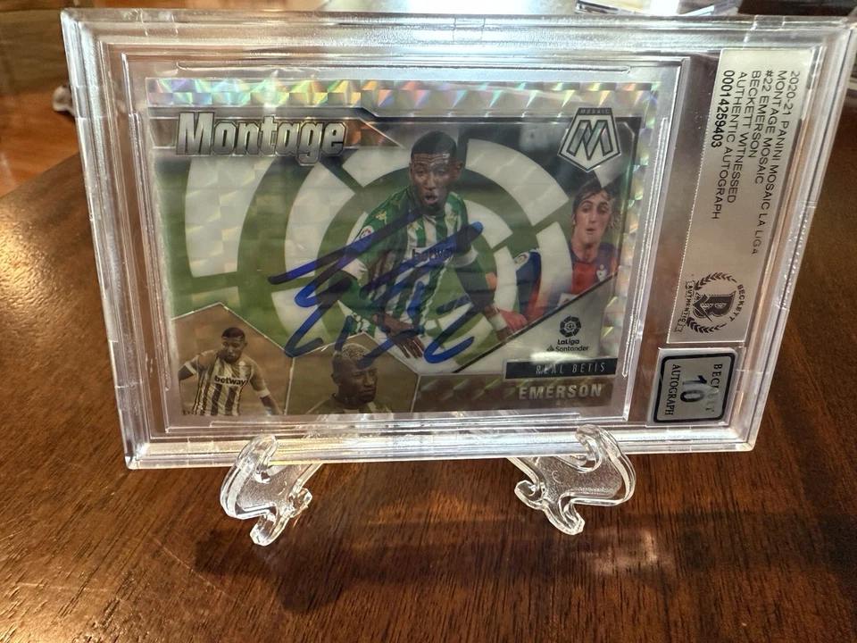 Emerson Royal 2020-21 Panini Mosaic La Liga Montage Prizm #22 BAS AUTO GRADE 10 - Image 3 of 4