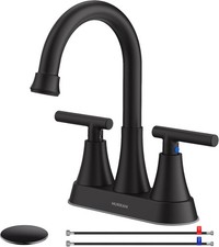 Bathroom Faucets for Sink 3 Hole, Hurran 4 inch Matte Black with Pop-up Drain an