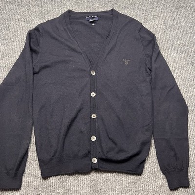 GANT Womens Super Fine Wool Cardigan Sweater Medium Navy Blue Button Shirt Top