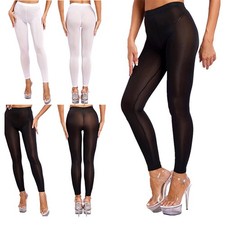 Women's High Waist Pants Sheer Mesh Stockings Tights See Through Skinny Trousers