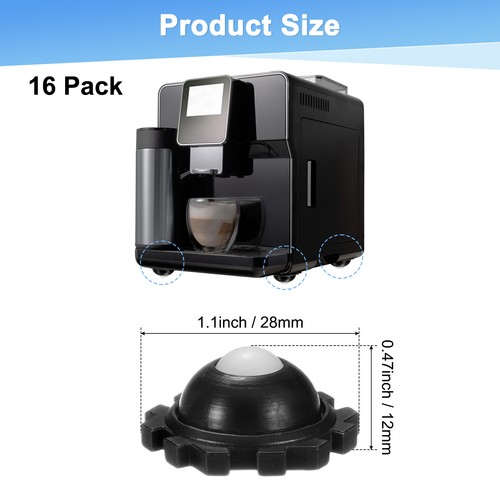 16-Pack Self Adhesive Caster Wheels for Appliances Swivel Nylon Balls [Black] - Foto 3 di 7