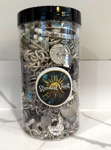 Silver Tone 3.42 lb Mystery Jewelry Jar – Almost All Wearable Vintage & Costume