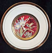 Japanese Chokin 24kt Gold Edge Plate With Hummingbird & Flower 15cm