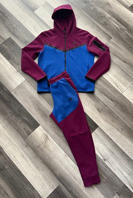 NIKE Tech Fleece 2 Piece Tracksuit Sangria Purple Blue Men's Hoodie Pants Small
