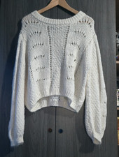 Primark Women’s White Acrylic Knit Open-Knit Boat Neck Pullover Jumper M