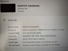 Dell Latitude 5411 2000GB SSD, Core i7 10850H @5.10 GHz, 32GB, WiFi 7 BT 5.3 FHD