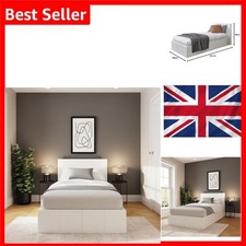 Image of Classic Leather Ottoman Storage Bed Single White Gas Lift Upholstered