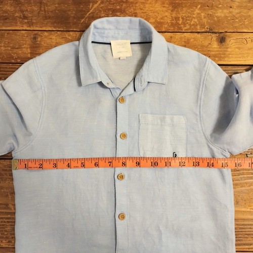 Carrement Beau Shirt Boy 10A Blue Linen Blend Long Sleeve Button Up Church Beach - Picture 11 of 14