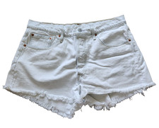 Levi's 501 Cutoff Denim Jean Shorts Women's 32 Waist Button Fly Light Blue White
