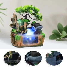 Tabletop Rockery Water Fountain Indoor Waterfall LED Light Home Feng Shui Decor