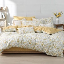 100 Natural Cotton Duvet Cover King King 104" 90" Floral - Yellow  White