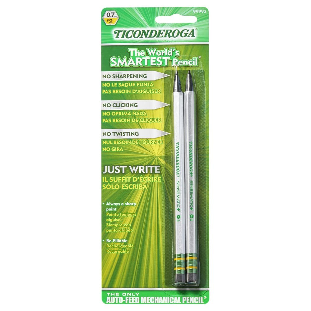 Sensematic Mechanical Pencil, 0.7mm Lead, Silver, 2 Count